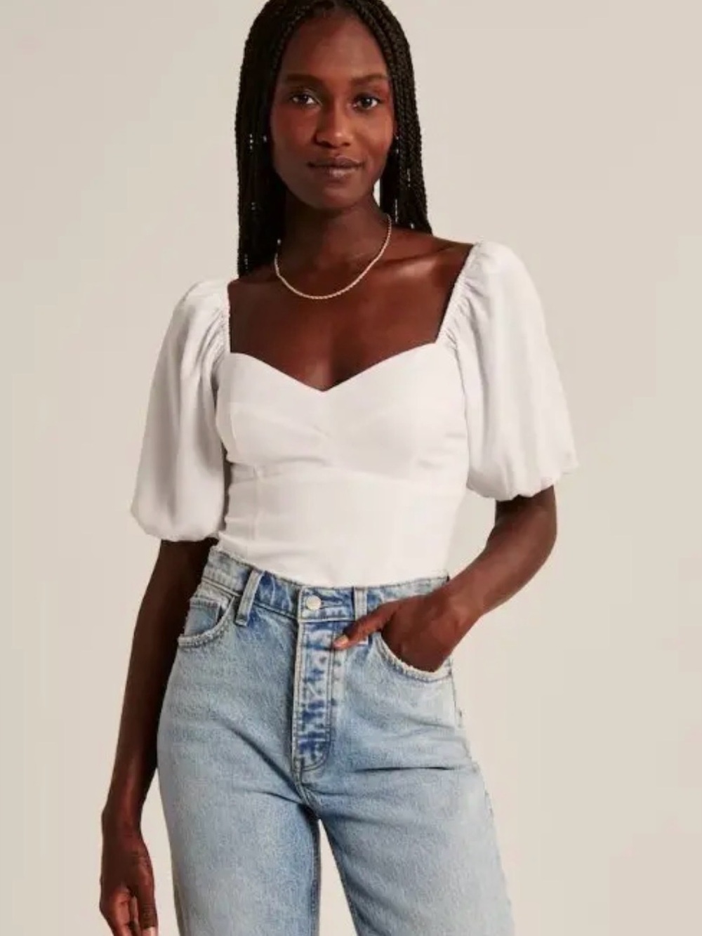 Abercrombie & Fitch White Puff Sleeve Corset Blouse